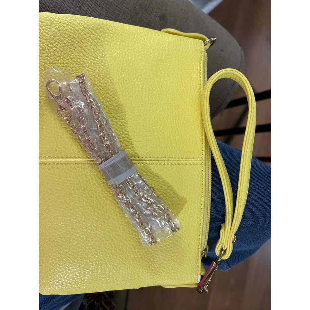 Yellow‎ Faux Leather Clutch Wristlet Chain Strap Convertible Charmig Charlies